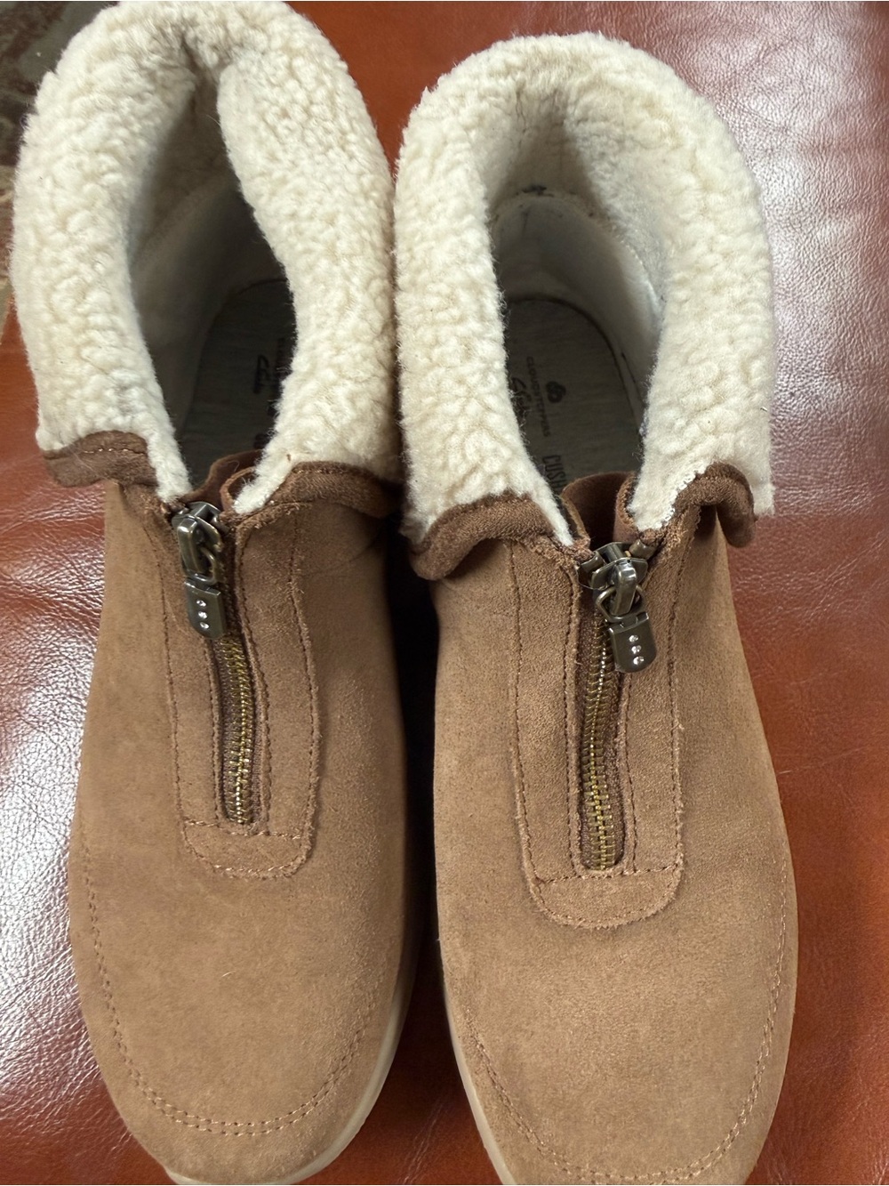 Skechers Brand Cozy Faux Shearling-Lined Zip Front Suede Booties - Tan